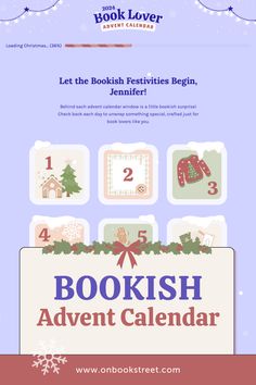 the bookish advent calendar is displayed in front of snowflakes