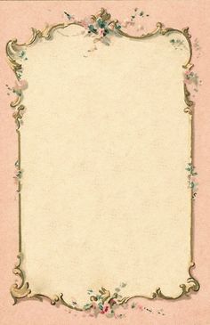 an old fashioned frame with flowers and leaves on the edges, in pastel pink