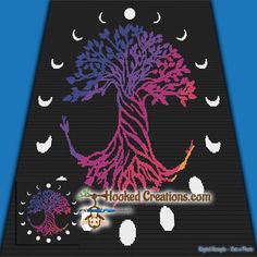 a cross stitch pattern with a tree and moon