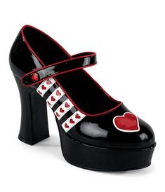 Black Queen of Hearts Platform Heels - Unique Vintage - Womens, SHOES, HEELS Heart Platforms, Lizzie Hearts, Queen Of Hearts Costume, Heart Costume, Dr Shoes, Heart Shoes, Costume Shoes, Platform Mary Janes, Patent Leather Shoes