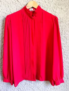 Vintage red polyester women's blouse. Size 14 (runs small). 100% polyester. Womens Blouses, Womens Clothing Tops, Favorite Outfit, Blouses For Women, Bathing Beauties, Blouses, Tops & Tees, Electronic Accessories, T-shirt