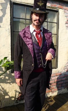 Black Ultra suede and Purple Tapestry Swallowtail Steampunk Frock Cutaway Wedding Coat, Waistcoat, S Purple Steampunk Outfit, Purple Tailcoat, Steampunk Tailcoat, Purple Waistcoat Men, Purple Waistcoat, Purple Tapestry, Steampunk Men, Wedding Coat, Steampunk Fashion