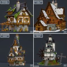 four different types of houses made out of legos