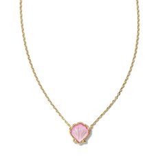 14k Gold Plated "Brynne" Shell Pendant Necklace in Blush MOP Kendra Scott Heart Necklace Hot Pink, Kendra Scott Seashell, Kendra Scott Shell Necklace, Feminine Pink Pendant Jewelry, Feminine Pink Jewelry With Adjustable Chain, Pink Single Strand Jewelry For Gift, Yellow Gold Pink Opal Jewelry For Gift, Delicate Single Strand Pink Necklace, Feminine Pink Gemstone Jewelry