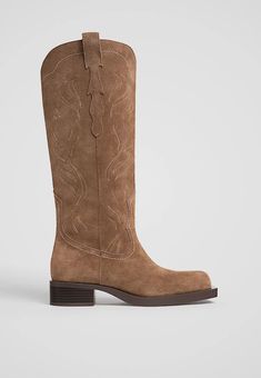 Flat suede cowboy boots - Women's Cowboy boots | Stradivarius United States Western Wide Calf Suede Knee-high Boots, Western Suede Wide-calf Knee-high Boots, Western Style Suede Wide Calf Knee-high Boots, Western Knee-high Boots With Suede Lining For Fall, Brown Knee-high Boots For Rodeo, Brown Suede Wide Calf Knee-high Boots, Brown Wide Calf Knee-high Boots For Rodeo, Women's Cowboy Boots, Suede Cowboy Boots