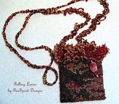 Falling Leaves OOAK Bohemian Rectangular Beaded Necklaces For Gifts, Everyday Beaded Necklaces, Bohemian Rectangular Necklaces For Everyday Use, Bohemian Rectangular Necklace For Everyday Use, Bohemian Rectangular Necklace, Everyday Rectangular Bohemian Necklace, Antique Lace, Metal Clay, Leaf Design