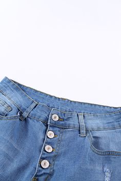 Light Blue Mid Rise Button Front Flare Denim Light Wash Snap Button Jeans, Blue Jeans With Snap Buttons For Summer, Blue Jeans With Buttons For Spring, Trendy Blue Jeans With Buttoned Pockets, Denim Bottoms, Denim Flares, Retro Fashion, Mid Rise, Denim Shorts