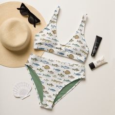 Make a splash all summer long with this one of a kind sustainable "Gone Fishing" bikini set. Enjoy the smooth fabric and the flattering design, and show it off at the beach or by the pool! Removable pads and its double-layer make it comfy to wear all day by the pool or beach. It's made from soft recycled polyester with double-layering and UPF 50+. * Soft and stretchy material with UPF 50+ * Sizes up to 6XL * Bikini top comes with removable padding for comfort * Multiple ways to tie and style the Summer Swimwear Bra Friendly For Swimming, Bra Friendly Summer Swimwear For Surfing, Triangle Top Swimwear For Summer Surfing, Triangle Top Swimwear For Surfing In Summer, Summer Beachwear Swimwear With Bra Support, Bra Friendly Swimwear For Surfing In Summer, Summer Surfing Triangle Top Swimwear, Summer Surfing Swimwear, Summer Beachwear Swimwear With Bra-friendly Design