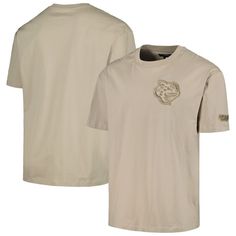 Represent your Southern University Jaguars with pride in the Pro Standard Tan Southern University Jaguars Neutral T-Shirt. This officially licensed tee features a heat-sealed applique with raised embroidered detail, showcasing the Jaguars logo with precision and style. Made from soft and durable cotton, this T-shirt is perfect for game days, casual outings, or any occasion where you want to show your unwavering support for the Southern University Jaguars. Cotton Tops With Logo Emblem For Streetwear, Fan Apparel Crew Neck Tops With Embroidered Graphics, Cotton Tops With Embroidered Graphics For Fans, Crew Neck Top With Embroidered Logo For Fans, Fan Apparel Top With Embroidered Graphics, Fan Apparel T-shirt With Embroidered Graphics And Crew Neck, Cotton Tops With Embroidered Logo For Fan Gear, Cotton Tops With Embroidered Graphics For Fan Gear, Graphic Tee With Logo Emblem And Short Sleeves