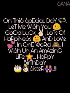 an image of someone's birthday message with emoticions on the back ground