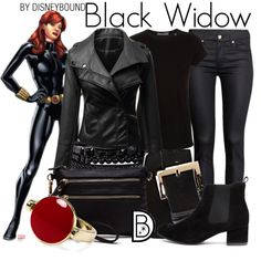 Black Widow by leslieakay on Polyvore featuring Vince, H&M, Aqua, Spring Street, Vince Camuto, disney, marvel, disneybound and disneycharacter Black Widow Diy, Marvel Disneybound, Widow Outfit, Avengers Outfits