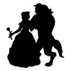 the silhouette of a man and woman in disney's beauty and the beast costume