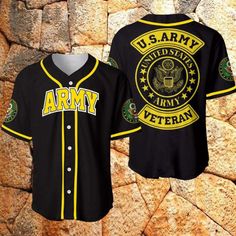 Introducing the Simple Black Yellow US Army Baseball Jersey, the ultimate combination of style, comfort, and patriotism. This high-quality jersey is designed to showcase your love for the US Army while providing unrivaled comfort during any activity. Constructed with premium materials, this jersey is built to last. The black and yellow color scheme exudes a sense of strength and determination, reflecting the spirit of the US Army. The classic baseball design is both timeless and versatile, makin Custom Softball Jerseys, Baseball Tees For Women, Custom Softball, Softball Jerseys, Baseball Jersey Men, Women Baseball, Custom Baseball Jersey, Baseball Design, Baseball Jersey Shirt