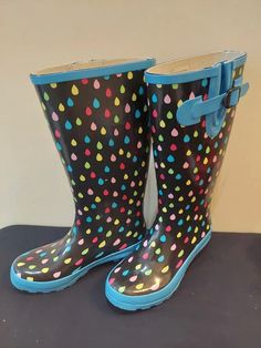 Polka-Dotted Rain Boots  | eBay Polka Dot Rain Boots, Rain Boots, Polka Dots, Boots