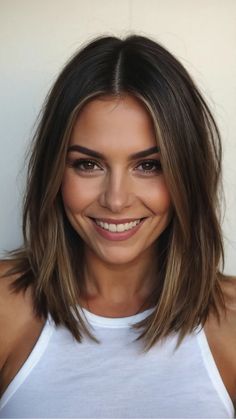 Trendy Mom Makeover: 15 Stylish Haircuts for Modern Moms - Fads Mid 30s Haircuts Women, Dark Brown Hair Long Bob, Shoulder Length For Round Faces, Long Bob Women, Long Bob With Layers And Face Framing, Medium Hair Styles Brunette, Bob Haircut With Long Layers, Long Bob Hair Style, Short Hairstyles Women Round Face