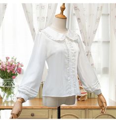 Summer White Women Chiffon Shirt Blouse Condition: Brand NewColor: WhiteSize: S-XLMaterial: ChiffonSleeves: Long Flare SleveeCollar: Peter pan Collar Elegant Long Sleeve Chiffon Shirt, Elegant Chiffon Blouse With Ruffled Collar, White Chiffon Office Top, White Chiffon Top For Office, Spring Chiffon Tops With Collar, White Chiffon Long Sleeve Blouse, Elegant Blouse With Doll Collar, Elegant Doll Collar Top, Elegant Solid Top With Doll Collar