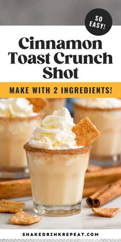 cinnamon toast crunch shot with two ingredients in the foreground and an image of cinnamon sticks on