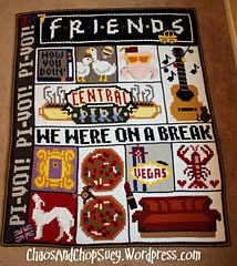 a cross - stitch pattern with words and pictures on it that say friends, we were on a break