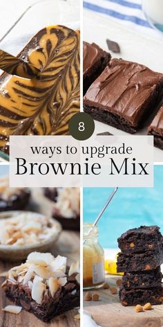 chocolate brownie mix with text overlay that says 8 ways to upgrade brownie mix