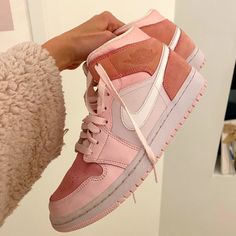 Us Womens 8 Lightly Worn Modern Pink Nike Sneakers, Modern Pink Lace-up Custom Sneakers, Modern Pink High-top Sneakers With Round Toe, Pink Modern High-top Sneakers With Round Toe, Modern Pink High-top Custom Sneakers, Pink Nike Air, Nike Air Jordan 1 Mid, Pink Nike, Pink Nikes