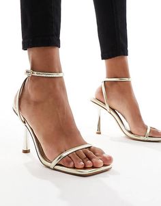 Simmi London Damira strappy barely there sandal in gold | ASOS Gold Sandals With Buckle Closure For Evening, Gold Sandals With Padded Heel For Night Out, Gold Ankle Strap Sandals For Night Out, Gold Strappy Evening Sandals, Gold Strappy Heels For Evening, Gold Ankle Strap Heels With Buckle Closure, Gold Open Heel Heels With Buckle Closure, Gold Strappy Heels With Heel Strap, Gold Ankle Strap Sandals With Heel Loop