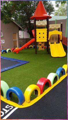 Daycare Garden Ideas, Cool Things To Have In Your House, Kids Backyard Play Area, Space Ideas For Kids, Kids Play Area Outdoor, Outdoor Play Area For Kids, School Playground Ideas, Tire Playground, Outdoor Space Ideas