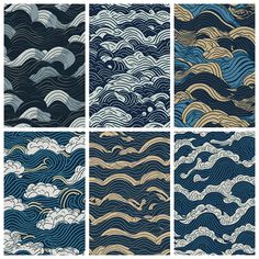 four different patterns with waves and clouds