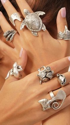 "Adjustable Animal Rings, Cute Cat Ring, Large Rings, Turtle Ring, Lizard Ring, Eagle Claw Ring, Quarantine Mask Ring, Animal Lover gift ❀ Animal rings are easy to adjust and would fit fingers size US 4 and up ❀ Boho Animal Rings with an ethnic feel. These Boho Style Animal rings are silver plated with a matte, antique oxidized finish. Made with antique silver plated brass/zamak findings. ❀ Color: Silver ★ Hypoallergenic ★ Lead, Nickel, Cadmium free.★ ❀ Your order will be shipped in 1-2 business Novelty Silver Ring Jewelry, Lizard Ring, Rings Cute, Large Rings, Animal Themed Jewelry, Turtle Ring, Zodiac Rings, Eagle Claw, Claw Ring