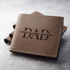 "This wallet is a classic design bifold allowing you to carry your cash and cards. You can personalized with your loved name and meaningful message to create a one of a kind, unforgettable gift. It will be the perfect gift for Anniversaries, Birthdays, Valentines Day, Father's Day, Christmas and more! ► MORE ∙ P E R S O N A L I Z A T I O N Add more personal touch to your gifts with a Custom Aluminum Wallet Insert Card from this listing: https://etsy.me/3x6Jum5 The perfect gift combo that the rec Wallet Engraving Ideas, Classic Bifold Wallet For Personal Use, Personalized Leather Trifold Wallet Gift, Father's Day Bifold Wallet With Card Slots, Father's Day Bifold Wallet, Personalized Leather Trifold Wallet For Everyday Use, Personalized Classic Leather Wallets, Classic Personalized Leather Wallets, Father's Day Rectangular Wallets With Card Slots