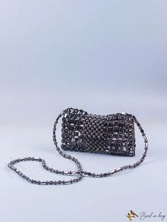 BirdinBag - Hollow Out Beaded Mini Flap Bag - Novelty Design, Sophisticated and Compact Silver Square Shoulder Bag For Evening, Party Pouch Bag With Magnetic Closure, Party Pouch Bags With Magnetic Closure, Chic Beaded Crossbody Shoulder Bag, Luxury Beaded Clutch Shoulder Bag, Beaded Crossbody Shoulder Bag For Evening, Beaded Evening Crossbody Bag, Crossbody Evening Bag With Magnetic Closure For Party, Evening Pouch Bag With Magnetic Closure