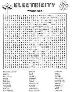 the word search for electricity worksheet