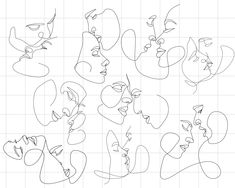 an image of different faces drawn in one line with the same drawing technique as shown