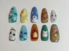 Studio Ghibli Nails, Ghibli Nails, Studio Ghibli Totoro, Ghibli Totoro, Kutek Disney, Mens Nails, Nail Art Studio, Anime Nails, Pretty Nail Designs