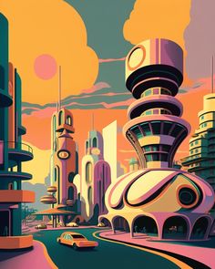 an image of a futuristic city with cars driving down the road