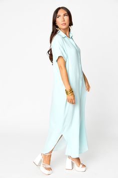 Look comfy and cute at the beach in this Carmen Cover Up Maxi Dress! Crafted in lightweight gauze, it features short sleeve and buttons running all down the front. Product Details: Fit: The Carmen Dress fits true to size. Length: Maxi length. The small measures to be 53.5" from shoulder to hem. Bust: Relaxed fit accommodates most bust sizes. Waist: Relaxed fit. Fabric: Fabric contains no stretch. Material: 100% Cotton Carmen Dress, Midi Dress Formal, Aqua Dress, Mini Cocktail Dress, Trina Turk, New Arrival Dress, Outfit Set, Formal Gowns, Girls Night Out