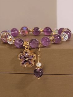 Morado  Collar  Cristal Natural   Embellished Purple Beaded Jewelry, Amethyst Bracelet Beads, Lucky Fortune, Glass Beads Jewelry, Boho Pendant, Crystal Beads Bracelet, Amethyst Bracelet, Amethyst Beads, Crystal Flower