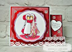 a red and white card with a couple holding each other's hands in front of a brick wall