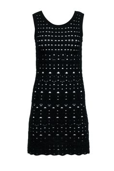 Current Boutique-Chanel - Black Knit Overlay Sleeveless Mini A-Line Dress Sz 4 Elegant Party Crochet Dress, Elegant Sleeveless Knit Mini Dress, Chic Sleeveless Crochet Evening Dress, Elegant Knit Sleeveless Dress For Spring, Elegant Fitted Sleeveless Crochet Dress, Fitted Sleeveless Crochet Evening Dress, Sleeveless Crochet Dress For Spring Evenings, Chic Black Sleeveless Crochet Dress, Black Sleeveless Crochet Evening Dress