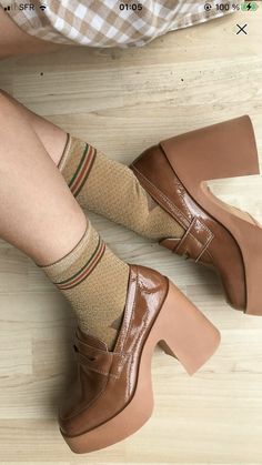 70s Shoes, High Heel Loafers, Chunky High Heels