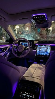 Chrome Car Aesthetic, Mercedes S Class Aesthetic, Asthetic Car Interior, Mercedes Benz S Class Interior, Mercedes Interior Aesthetic, Night Aesthetic Purple, Purple Car Aesthetic, Car Aesthetic Mercedes, S Class Interior