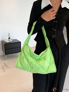 Bird in Bag - Quilted Nylon Fashion Shoulder Bag with Solid Color Pattern for Everyday Use Square Nylon Shoulder Bag, Trendy Square Nylon Bag, Trendy Square Nylon Bags, Trendy Square Nylon Shoulder Bag, Trendy Nylon Bags For Spring, Green Nylon Shoulder Bag For Shopping, Large Capacity Nylon Shoulder Bag For Spring, Green Large Capacity Nylon Shoulder Bag, Large Capacity Green Nylon Shoulder Bag