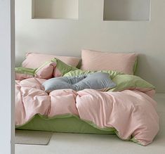 Duo Waffle Bedding Set Light Green + Pink / Small Fitted Bedroom Green And Pink, Pastel Bed, Green Bed, Classic Duvet Covers, Green Bedding Set, Bed Sheet Sizes, Bedding Sets Grey, Green Sheets, Green Duvet