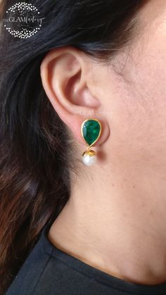 Green Pearl Drop Jewelry, Green Teardrop Jewelry With Pearl Drop, Green Teardrop Pearl Drop Jewelry, Flower Base, Diamond Earrings Design, Microscopes, Earring Silver, Emerald Bead, Earrings Design