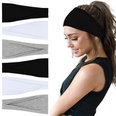 PRICES MAY VARY. HIGH QUALITY: The womens headbands are made of polyester and spandex. These headbands are breathable, stretchy, sweat absorbing, extreme soft and comfortable! SIZE: The width not stretched is about 9.25 inch, height is about 3.9 inch, the maximum width after stretch is about 15 inch. One size fits most, not too tight or too loose. NICE DESIGN: Because the headband is wide, you can keep the headband narrow or wide freely by folding it, or as a scrunchie to pull back your hair. Yo Cheap Sports Headband With Sweatband, Sporty Cotton Sweatband Headband For Sports, Sporty Cotton Sweatband Headband, Black Cotton Sweatband Headband For Sports, Black Cotton Sweatband Headband, Running Hairstyles, Running Headbands, Sport Hair, Workout Hairstyles