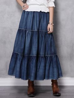 Sku CY-!55484 Material Cotton , Denium Style A-line Feature Pleated , Split-joint Occasion Vintage Seasons Spring Type Skirts Color DENIM Size S,M,L,XL Please consult the size chart we provide for this item''s measurements to help you decide which size to buy.Please note: There may be 1-3cm differ due to manual measurement.CMINCH Waist Length S 66/90 88 M 70/94 88 L 74/98 88 XL 78/102 88 Pleated Jean Skirt, Flared Denim Skirt, Denim Clothes, Denim Shorts Outfit, Moda Denim, Peasant Skirt, Patchwork Denim, Denim Maxi, Half Skirt