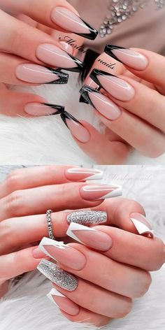 French Tip Nail Designs, Beige Nails, French Tip Acrylic Nails, Simple Acrylic Nails, Glow Nails, Fall Acrylic Nails, Black Nail