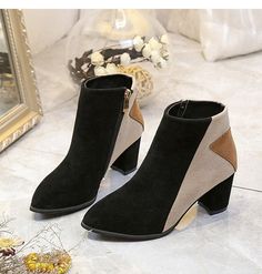 Department Name:Adult Item Type:Boots With Platforms:Yes Outsole Material:Rubber Closure Type:Zip Platform Height:0-3cm Toe Shape:Pointed Toe Lining Material:Cotton Fabric is_handmade:Yes Season:Winter Insole Material:Latex Heel Type:Square heel Heel Height:High (5cm-8cm) Fashion Element:Sewing Model Number:shoes women Upper Material:PU Fit:Fits true to size, take your normal size Boot Type:Snow Boots Boot Height:Ankle Pattern Type:Solid Sewing Model, Ankle Boots Women, Chunky Sandals, Boot Types, Casual Heels, Pointed Toe Flats, Flat Boots, Heel Type, Season Winter