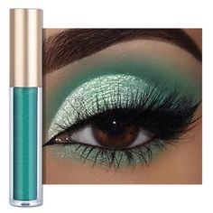 Flash Eye Shadow Makeup Eye Makeup Liquid Shimmering Color Stick Shiny Durable Waterproof Shiny Eye Shadow 3ml This beauty care product is of good quality, can be used for a long time, and can effectively help us with personal care Gift -- You can give it as a gift to your friend, boyfriend, or wife. Size: One Size.  Color: Black. Teal Glitter Makeup, Green Christmas Eyeshadow, Peacock Eye Makeup, Green Make Up, Simple Eyeshadow Tutorial, Teal Makeup, Project Pan, Colorful Eyeliner, Travel Size Makeup