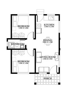 the floor plan for a small house with two bedroom and an attached living room area