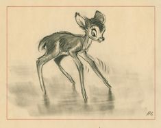 a pencil drawing of a deer standing in the snow